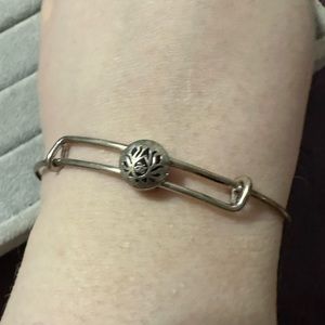 New Alex & Ani Sterling Silver Lotus Flower Adjustable Bangle Bracelet